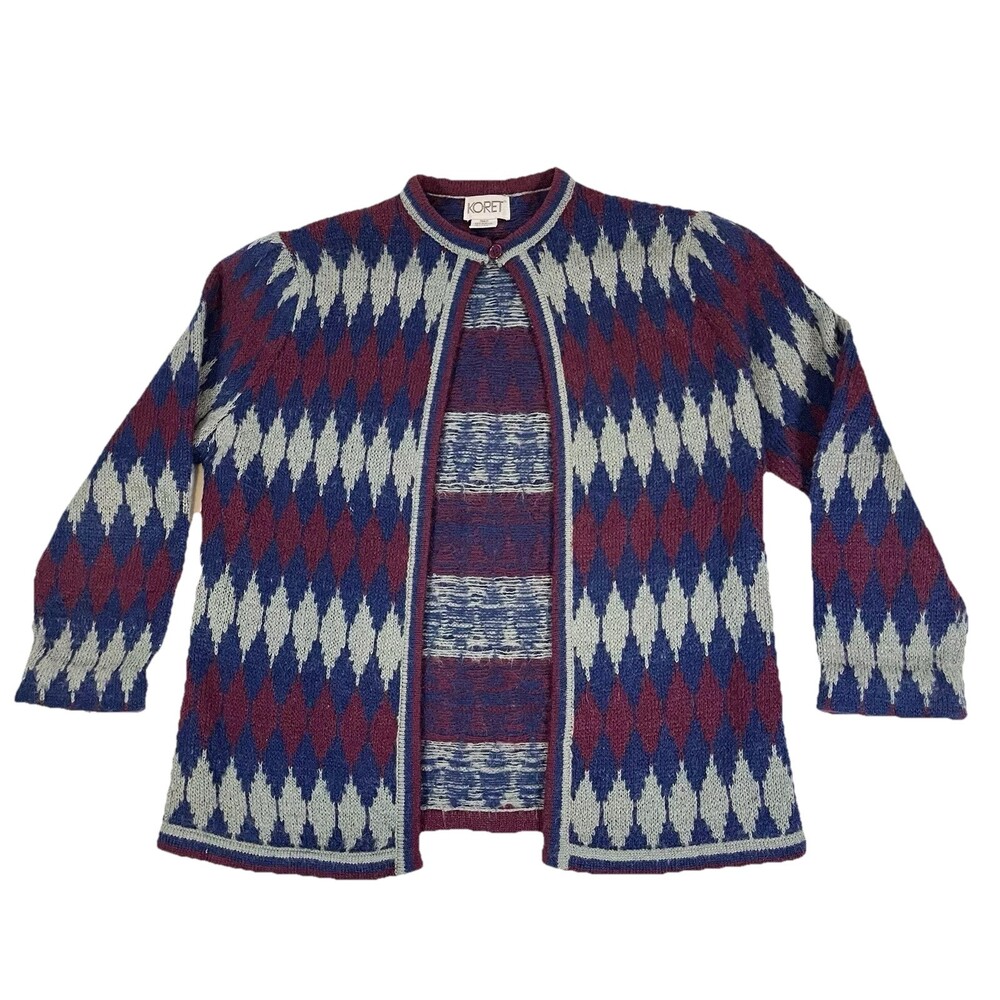 Vintage Wool Cardigan Y2K Single Button Sweater Boho Cottagecore Grunge 90s